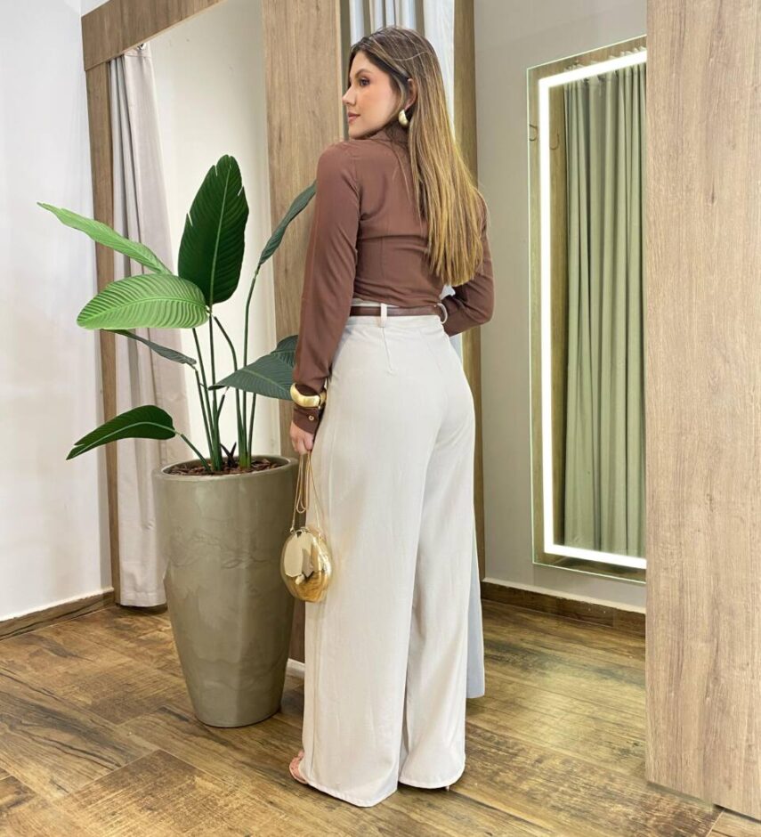 Camisa Feminina Social Suellen Manga Longa Viscose Marrom - Fernanda Ramos Store