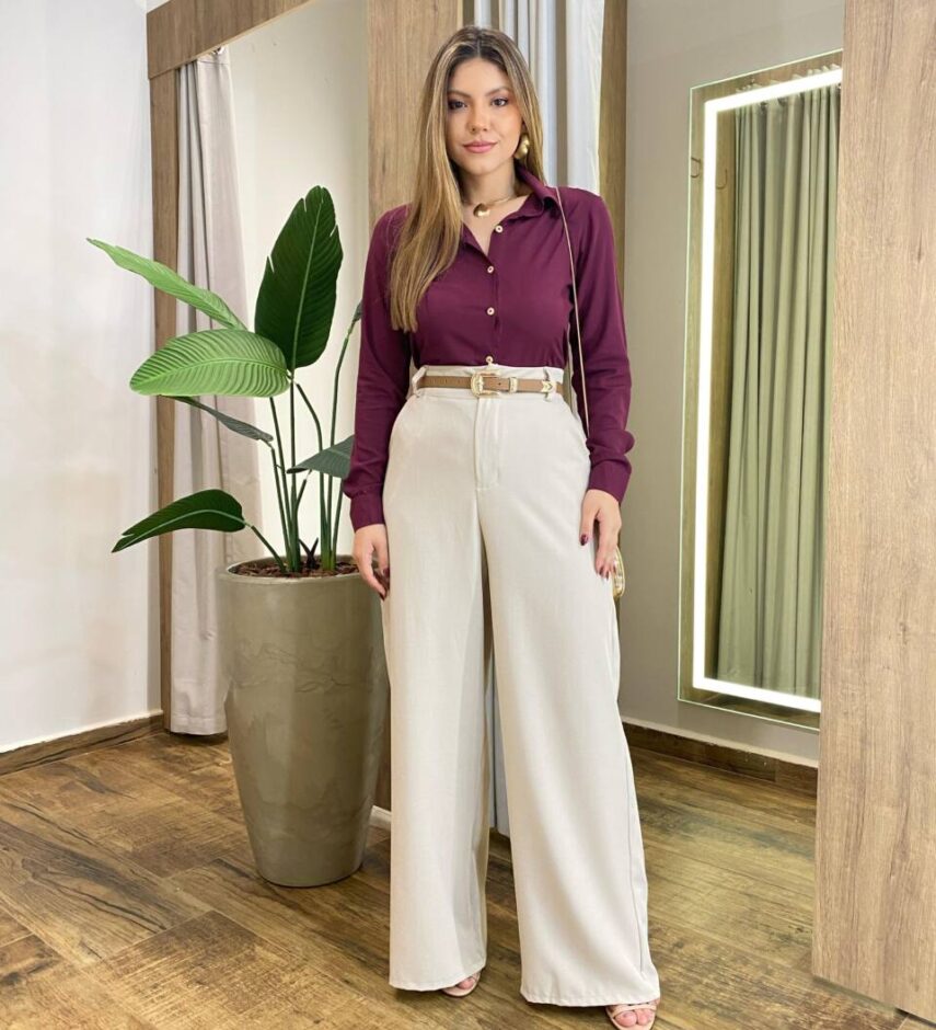 Camisa Feminina Social Suellen Manga Longa Viscose Marsala - Fernanda Ramos Store