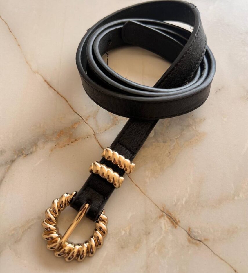 Cinto Feminino Valentina Preto Fivela Dourada - Fernanda Ramos Store