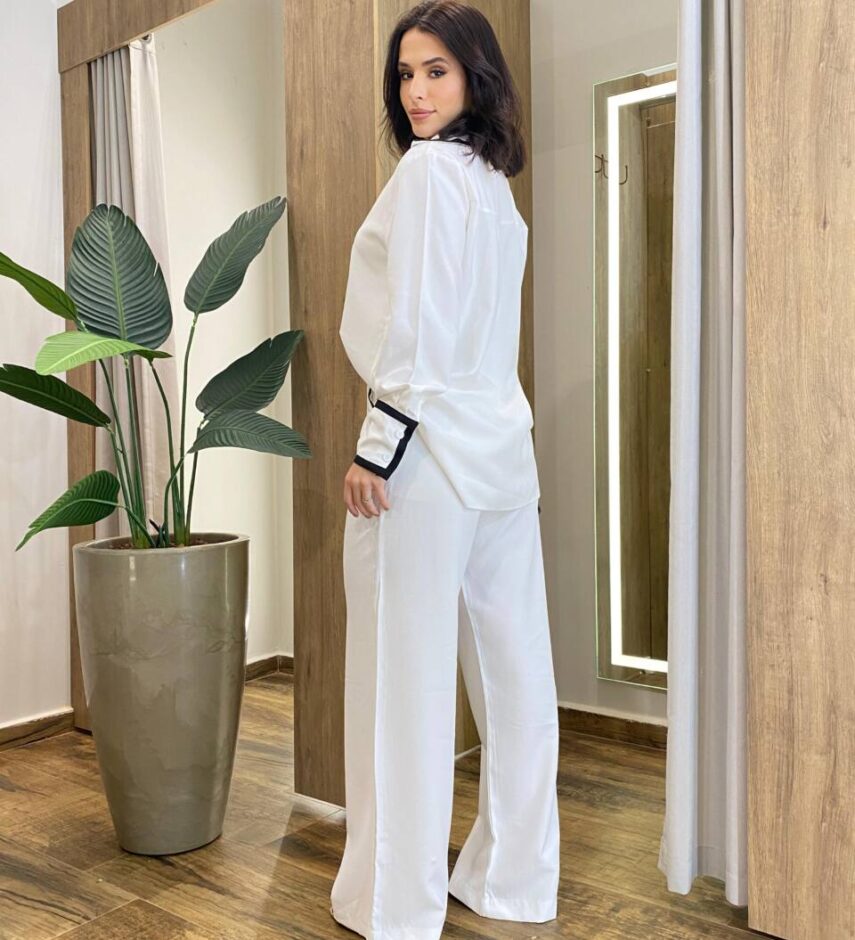 Conjunto Feminino Alfaiataria Fernanda Blusa e Calça Pantalona Branco - Fernanda Ramos Store