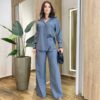 Conjunto Feminino Alfaiataria Fernanda Blusa e Calça Pantalona Cinza - Fernanda Ramos Store