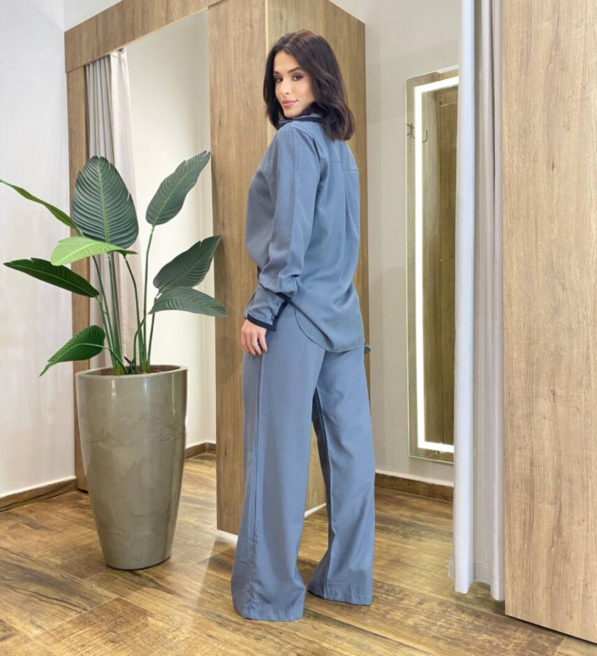 Conjunto Feminino Alfaiataria Fernanda Blusa e Calça Pantalona Cinza - Fernanda Ramos Store