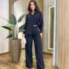 Conjunto Feminino Alfaiataria Fernanda Blusa e Calça Pantalona Preto - Fernanda Ramos Store
