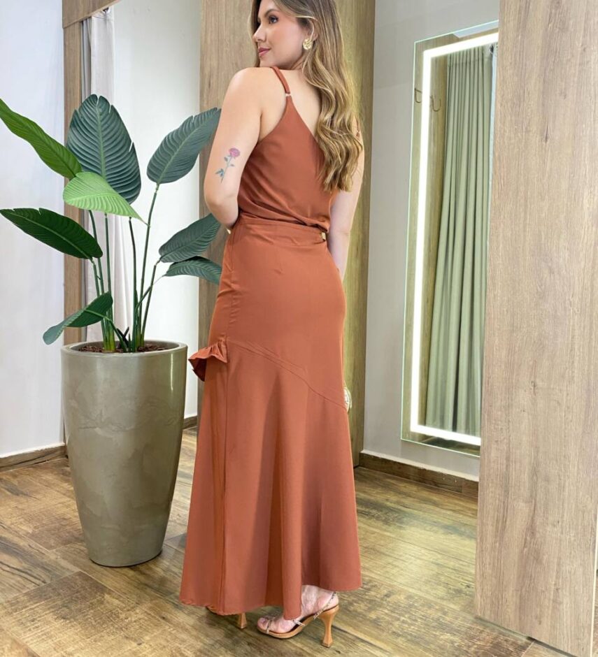 Conjunto Feminino Zury Regata sem Bojo e Saia Longa Caramelo - Fernanda Ramos Store