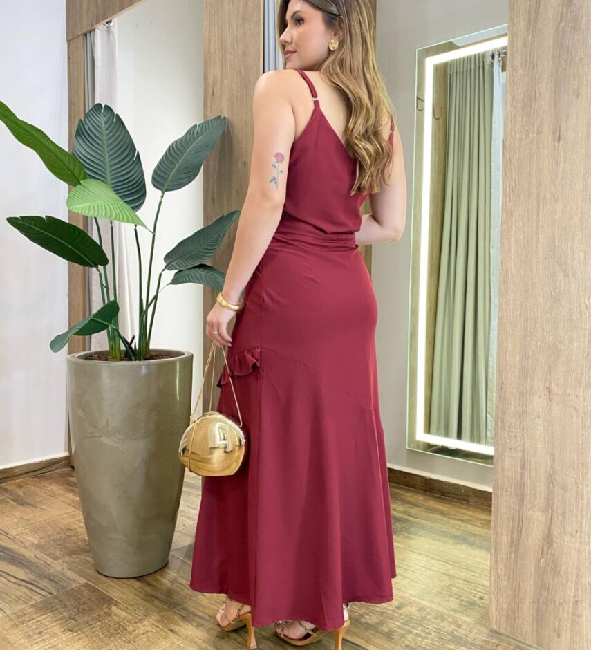 Conjunto Feminino Zury Regata sem Bojo e Saia Longa Vinho - Fernanda Ramos Store