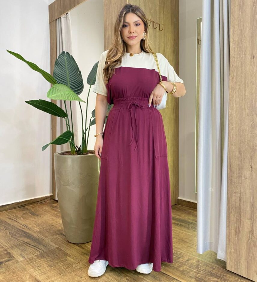 Conjunto Moletinho Isa Blusa Manga Curta e Saia Longa Marsala - Fernanda Ramos Store