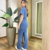 Conjunto Moletinho Vanessa Blusa Manga Curta e Calça Azul - Fernanda Ramos Store