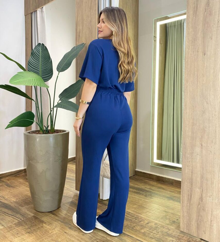 Conjunto Moletinho Vanessa Blusa Manga Curta e Calça Azul Marinho - Fernanda Ramos Store
