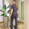 Conjunto Moletinho Vanessa Blusa Manga Curta e Calça Marrom - Fernanda Ramos Store