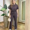 Conjunto Moletinho Vanessa Blusa Manga Curta e Calça Marrom - Fernanda Ramos Store