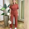 Conjunto Moletinho Vanessa Blusa Manga Curta e Calça TerraCota - Fernanda Ramos Store