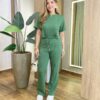 Conjunto Moletinho Vanessa Blusa Manga Curta e Calça Verde - Fernanda Ramos Store