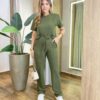 Conjunto Moletinho Vania Blusa Manga Curta e Calça Verde Militar - Fernanda Ramos Store