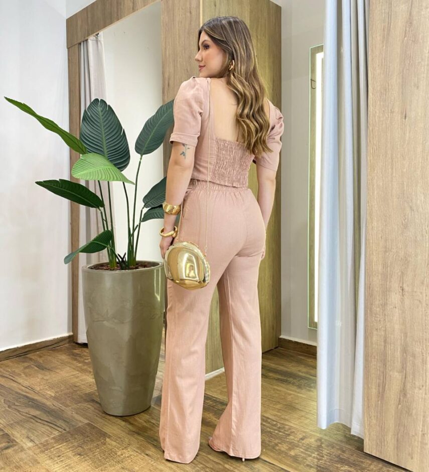 Conjunto Noronha Cropped com Bojo e Calça com Detalhe Bege - Fernanda Ramos Store
