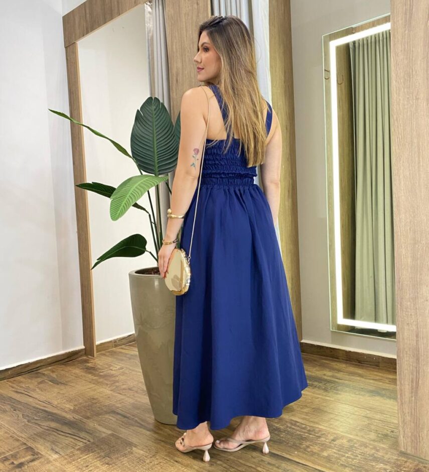 Conjunto Carla Cropped com Bojo e Saia com Amarração Azul - Fernanda Ramos Store