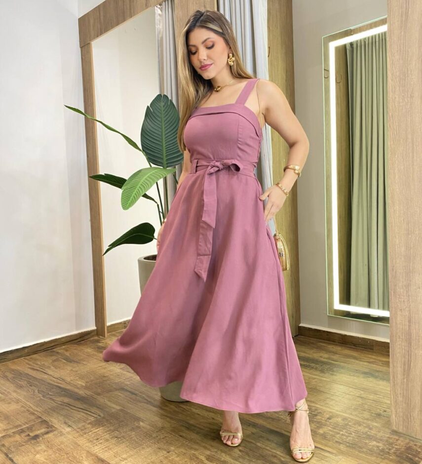 Conjunto Carla Cropped com Bojo e Saia com Amarração Rose - Fernanda Ramos Store