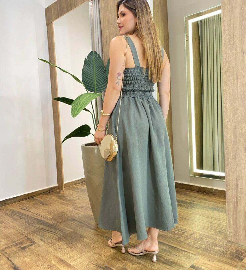 Conjunto Carla Cropped com Bojo e Saia com Amarração Verde - Fernanda Ramos Store