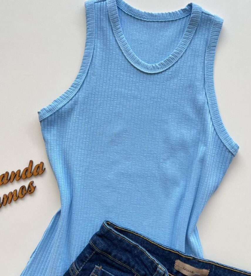 Regata Feminina Canelada Ana Livia Azul Bebê - Fernanda Ramos Store