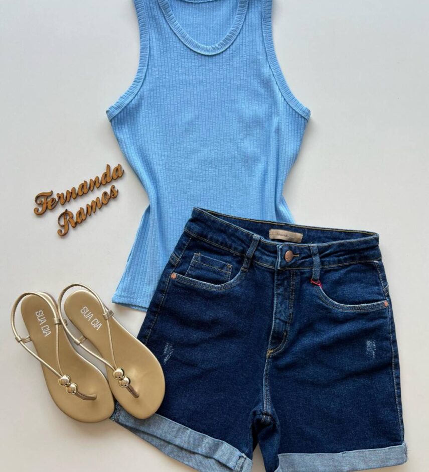 Regata Feminina Canelada Ana Livia Azul Bebê - Fernanda Ramos Store