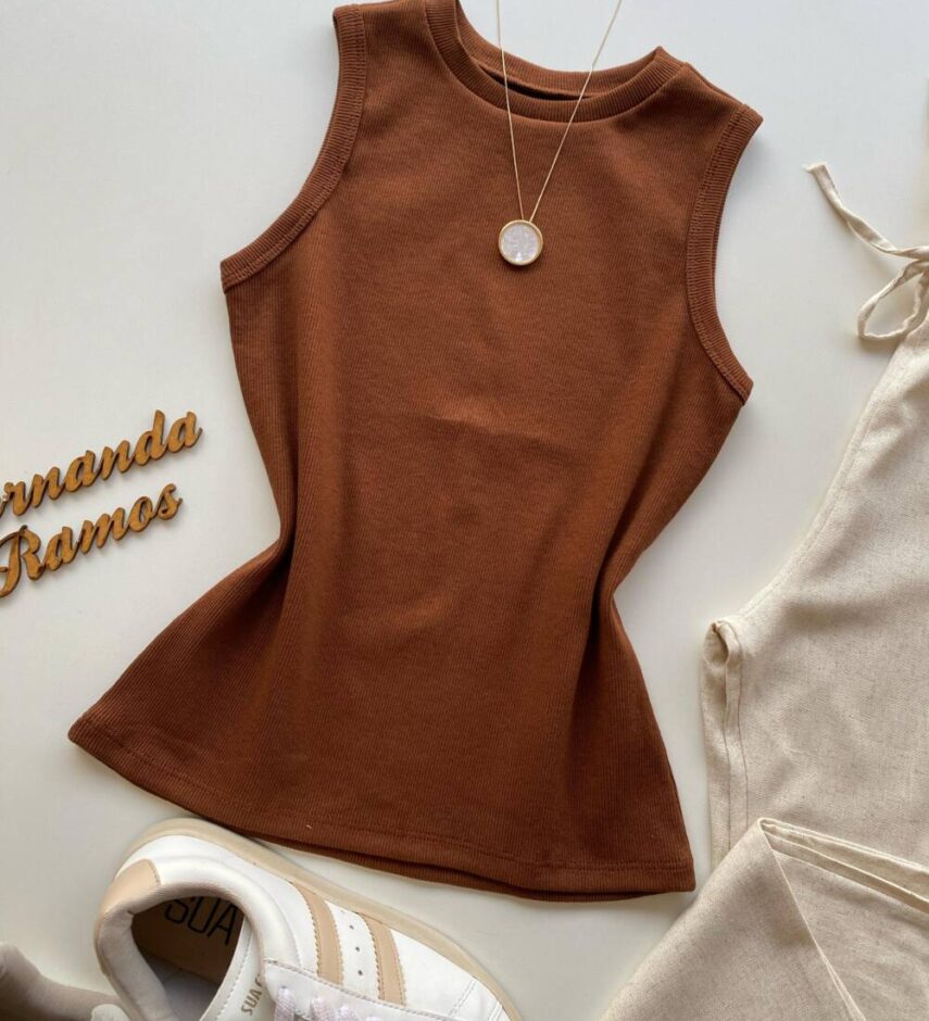 Regata Feminina Canelada Mary Chocolate - Fernanda Ramos Store