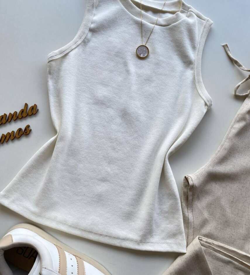 Regata Feminina Canelada Mary Off White - Fernanda Ramos Store