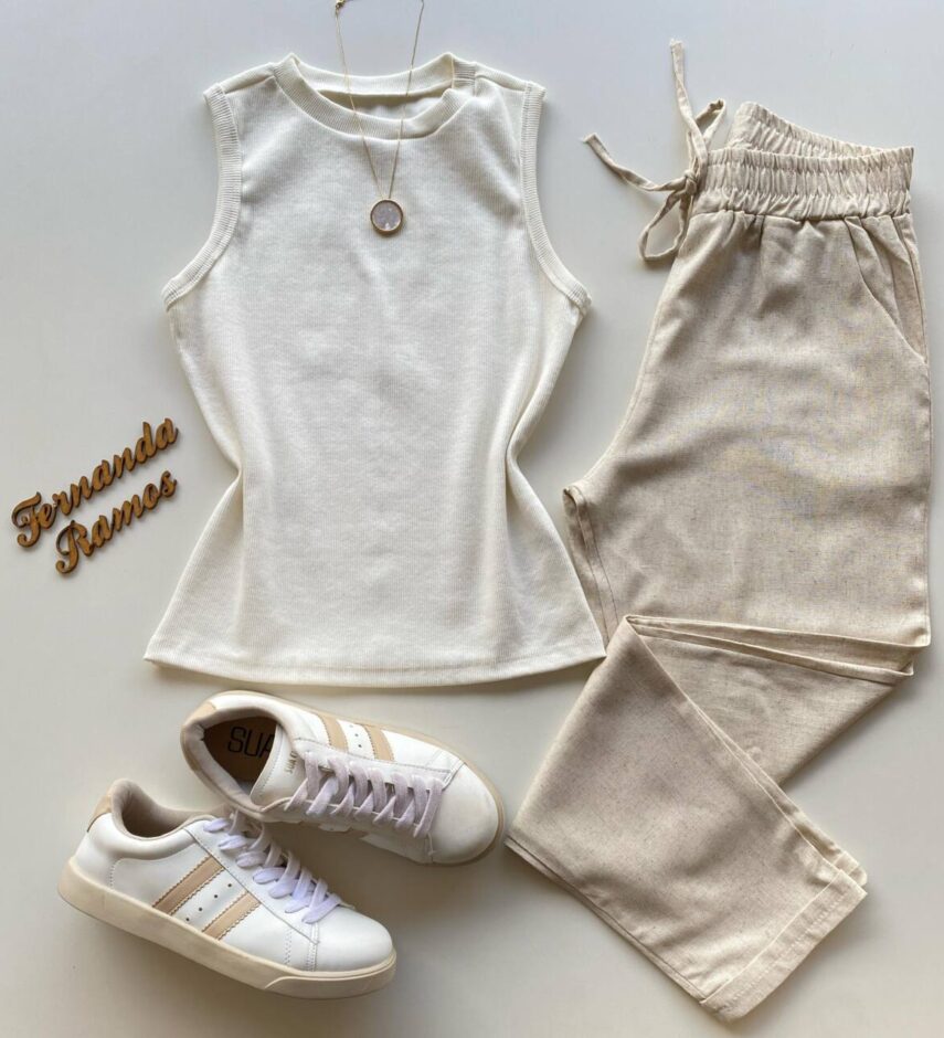 Regata Feminina Canelada Mary Off White - Fernanda Ramos Store