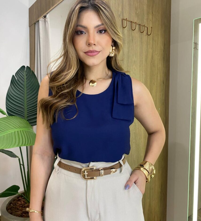 Regata Feminina Josiane Detalhe em Laço Azul - Fernanda Ramos Store
