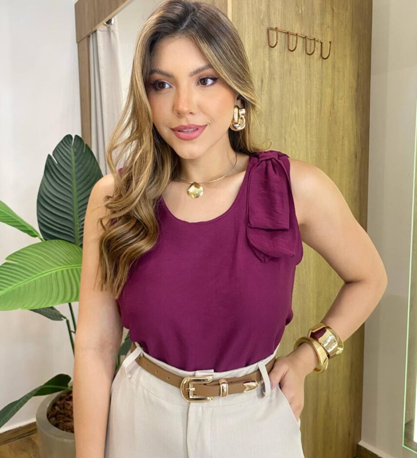 Regata Feminina Josiane Detalhe em Laço Marsala - Fernanda Ramos Store
