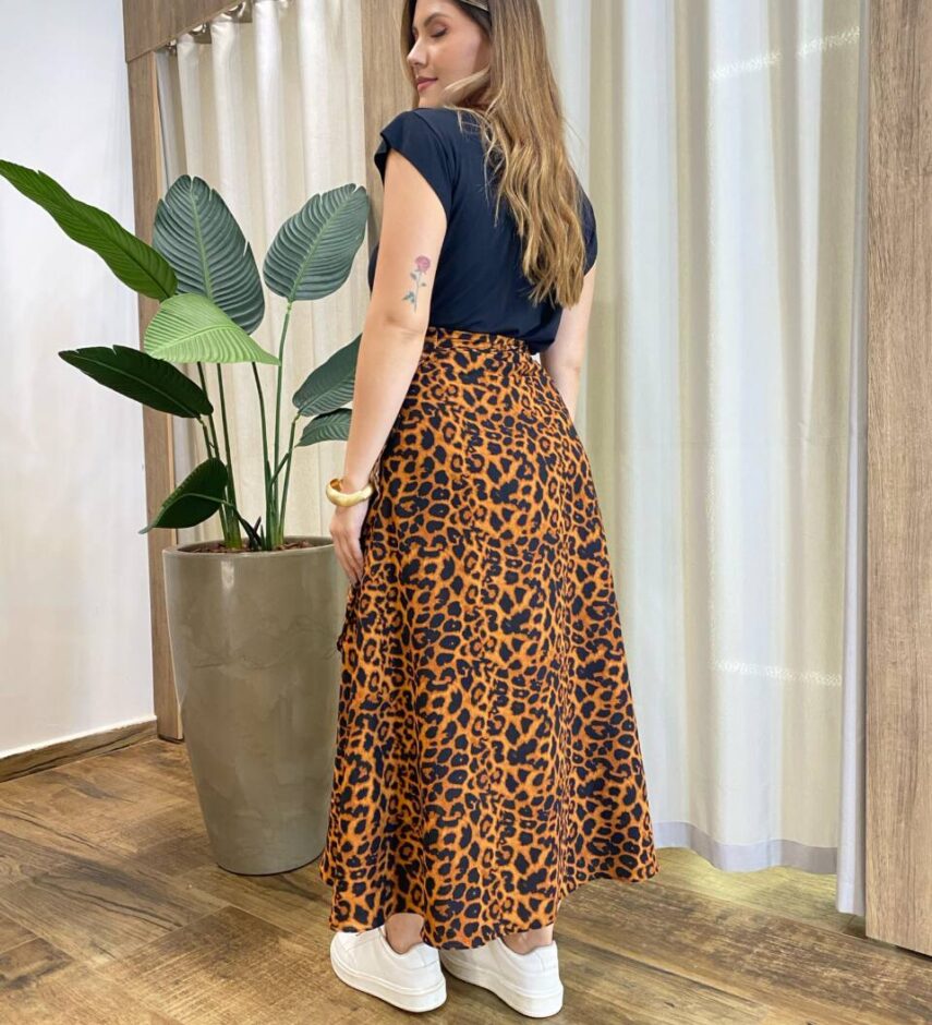 Saia Midi Envelope Claire com Amarração Animal Print - Fernanda Ramos Store