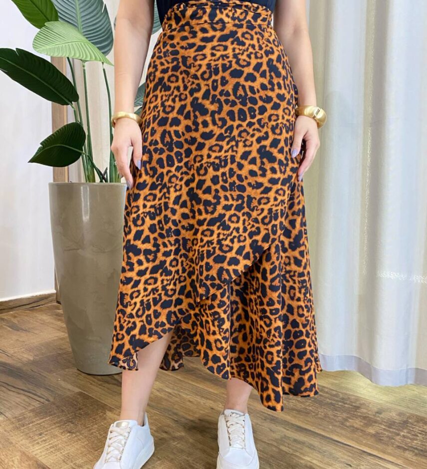 Saia Midi Envelope Claire com Amarração Animal Print - Fernanda Ramos Store