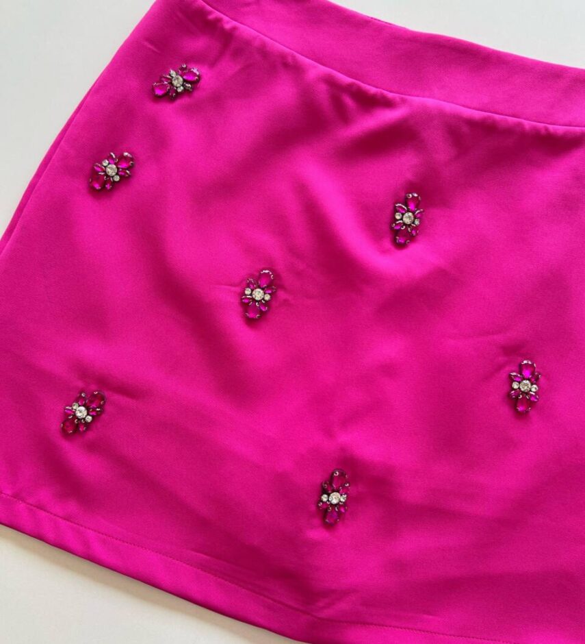 Short Saia Feminino com Aplicações Pink - Fernanda Ramos Store