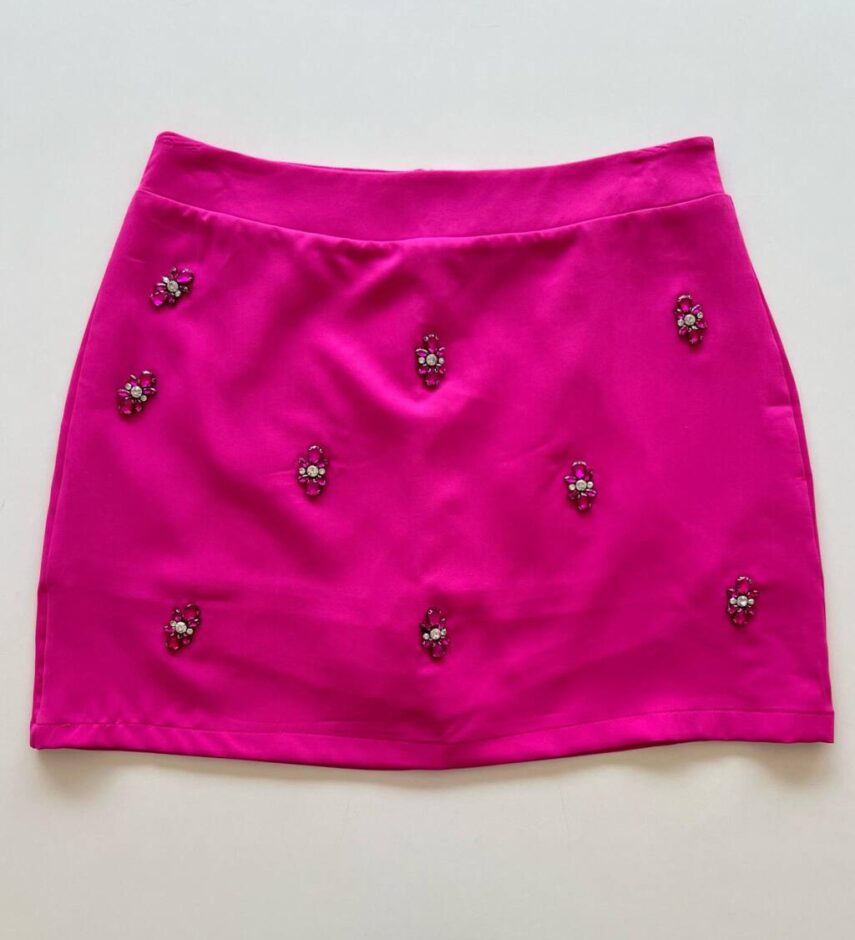 Short Saia Feminino com Aplicações Pink - Fernanda Ramos Store