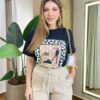 T-shirt Feminina Manga Curta Plus Estampada Chic Preta - Fernanda Ramos Store