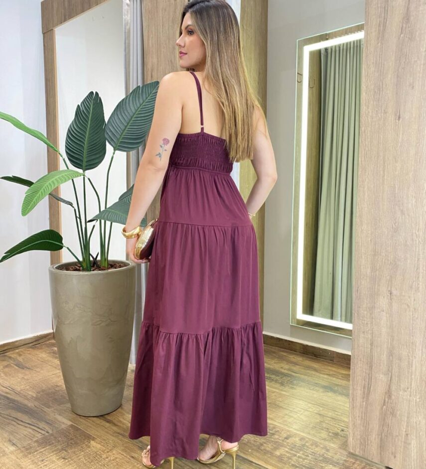 Vestido Feminino Longo Serena sem Bojo Alça Regulável Vinho - Fernanda Ramos Store