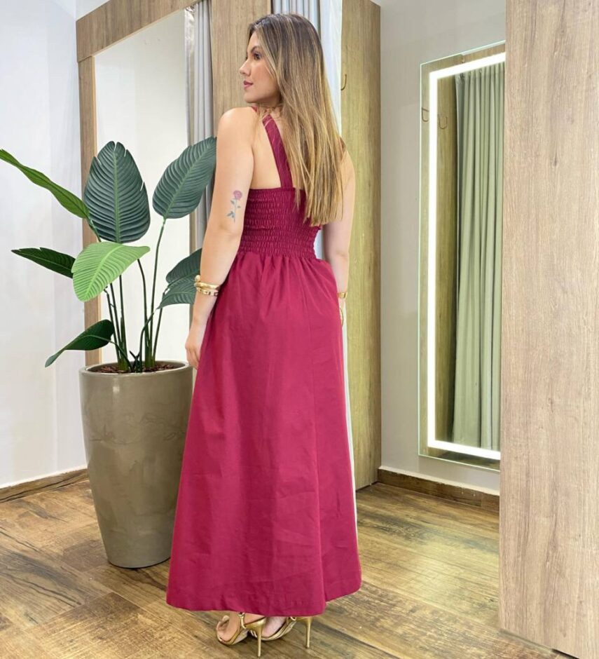 Vestido Longo Aurora com Bojo e Alça Grossa Marsala - Fernanda Ramos Store