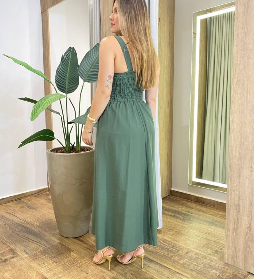 Vestido Longo Aurora com Bojo e Alça Grossa Verde - Fernanda Ramos Store