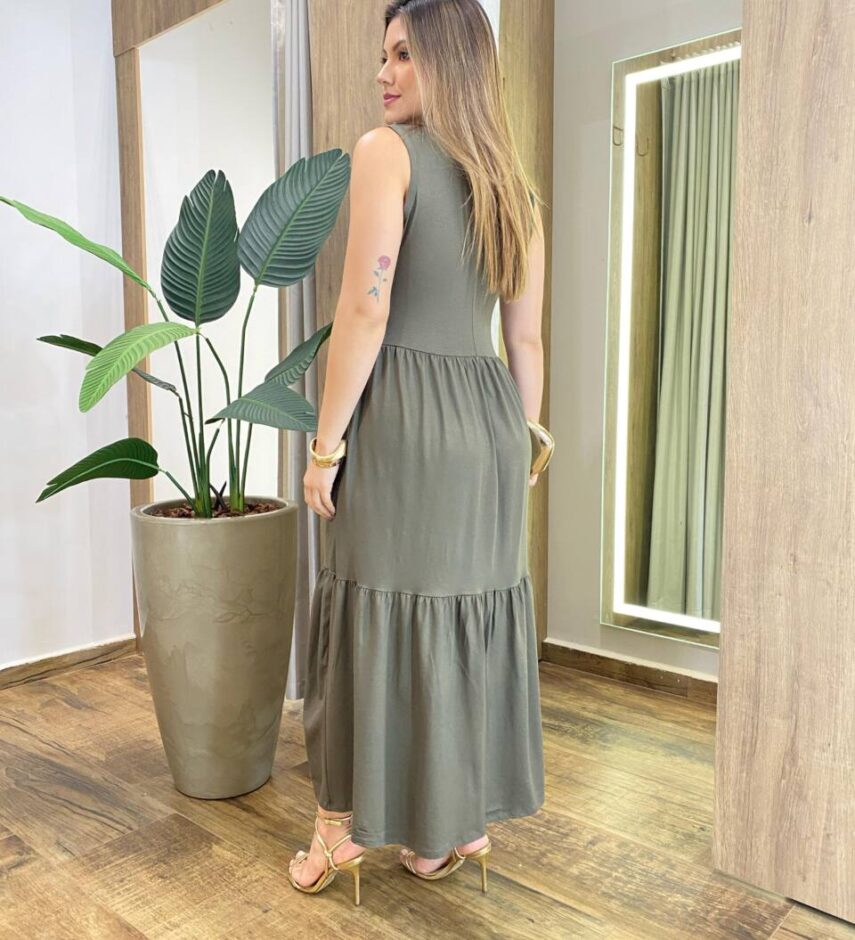 Vestido Longo Niky sem Bojo Malha Verde Oliva - Fernanda Ramos Store