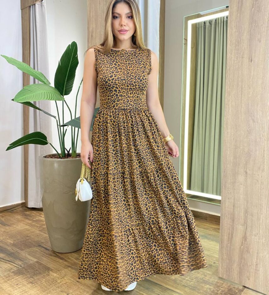 Vestido Longo sem Bojo Malha Alça Grossa Estampado - Fernanda Ramos Store