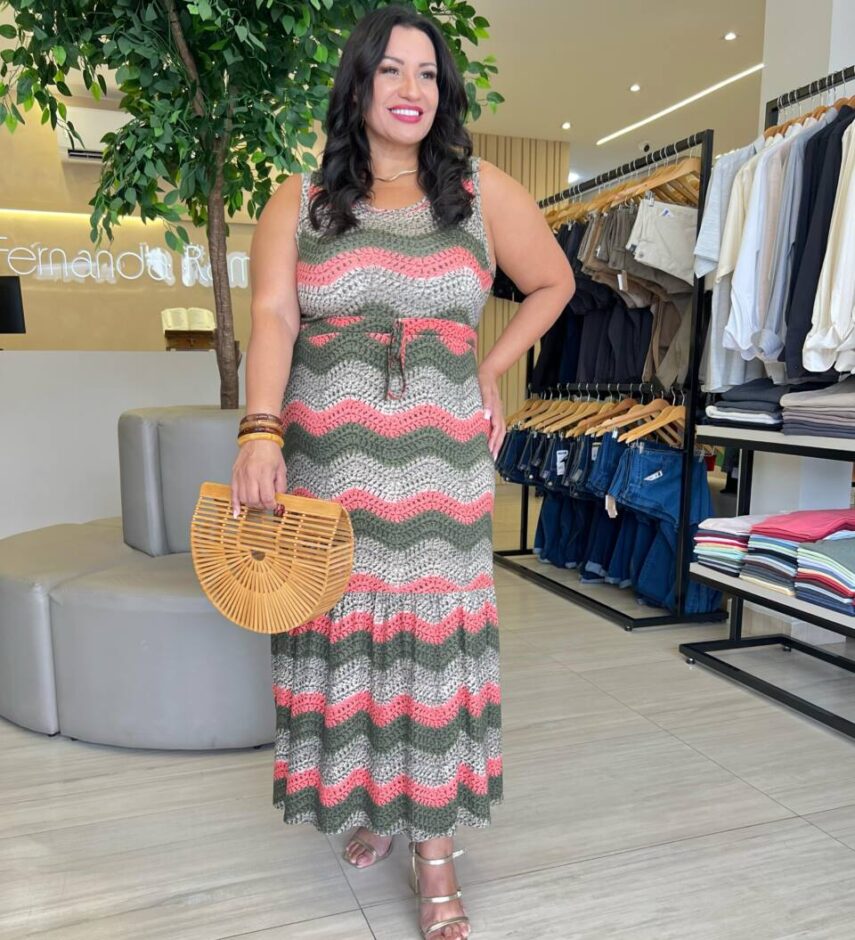 Vestido Midi Plus Ana Estampado e Detalhe em Amarração - Fernanda Ramos Store