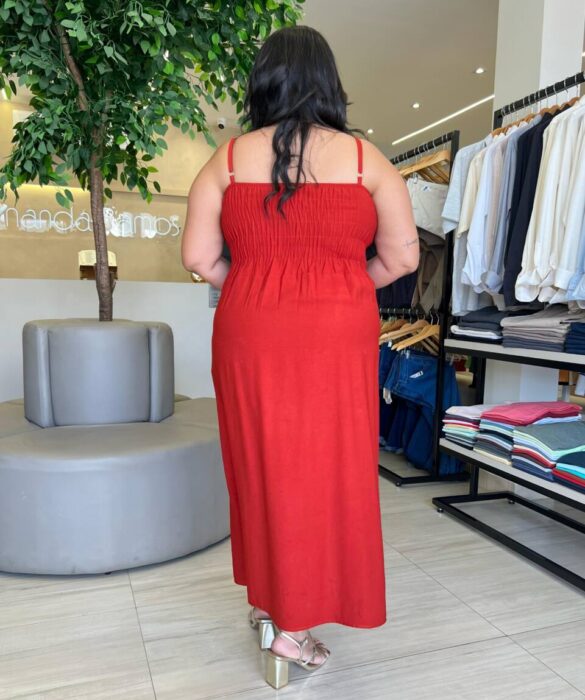 Vestido Midi Plus com Bojo Detalhe e Lastex nas Costas TerraCota - Fernanda Ramos Store