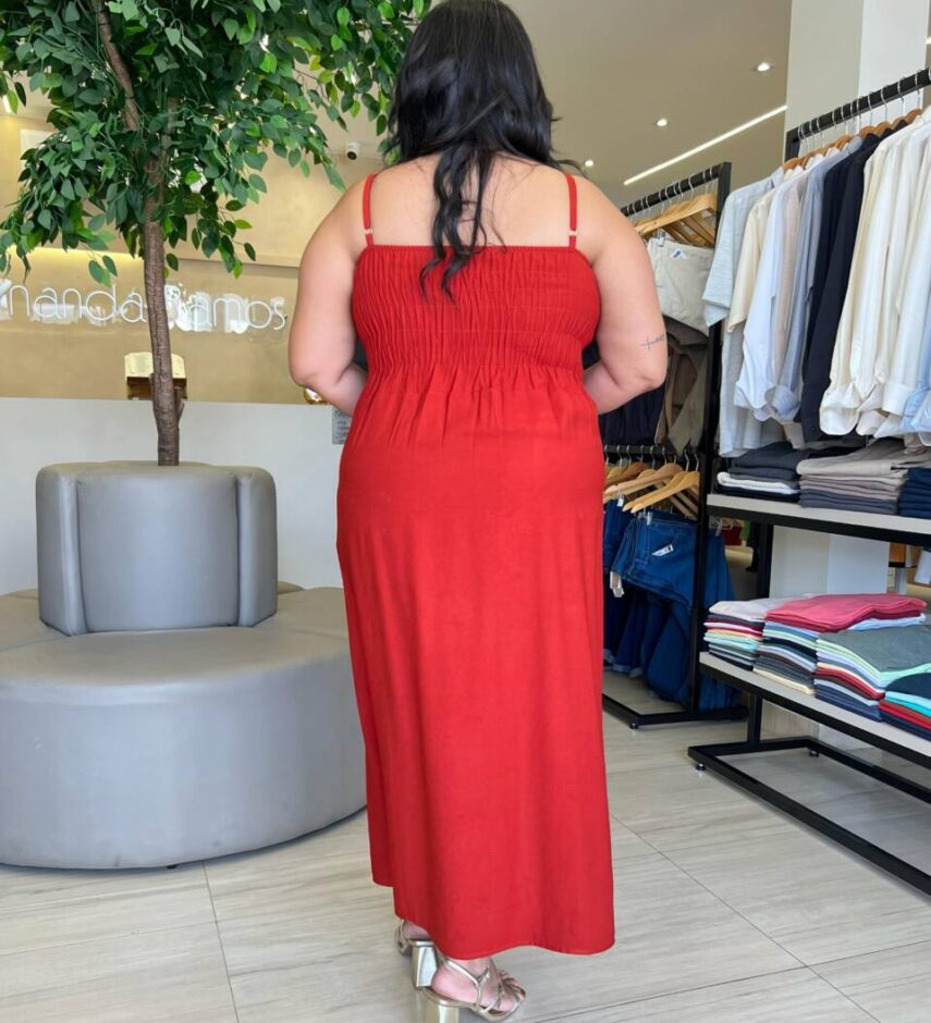 Vestido Midi Plus com Bojo Detalhe e Lastex nas Costas TerraCota - Fernanda Ramos Store