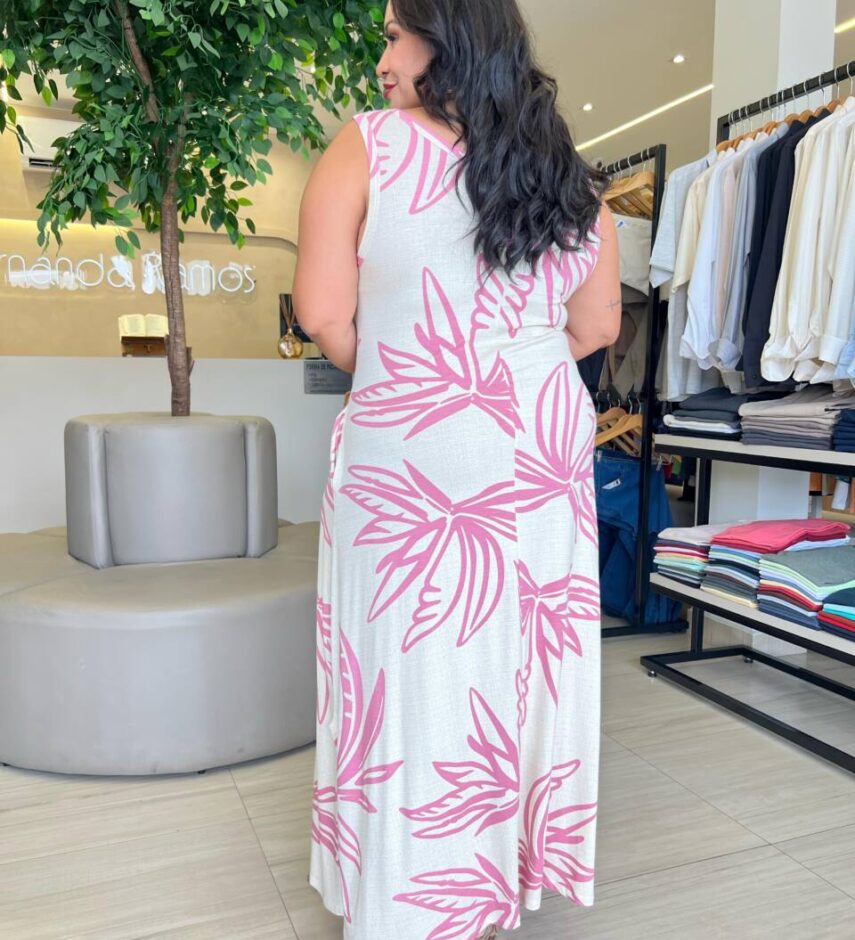 Vestido Midi Plus Estampa Floral Off White - Fernanda Ramos Store