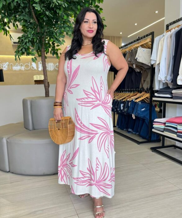 Vestido Midi Plus Estampa Floral Off White - Fernanda Ramos Store