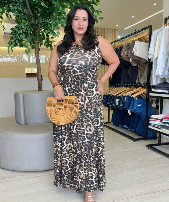 Vestido Midi Plus Marina Estampado Animal Print - Fernanda Ramos Store