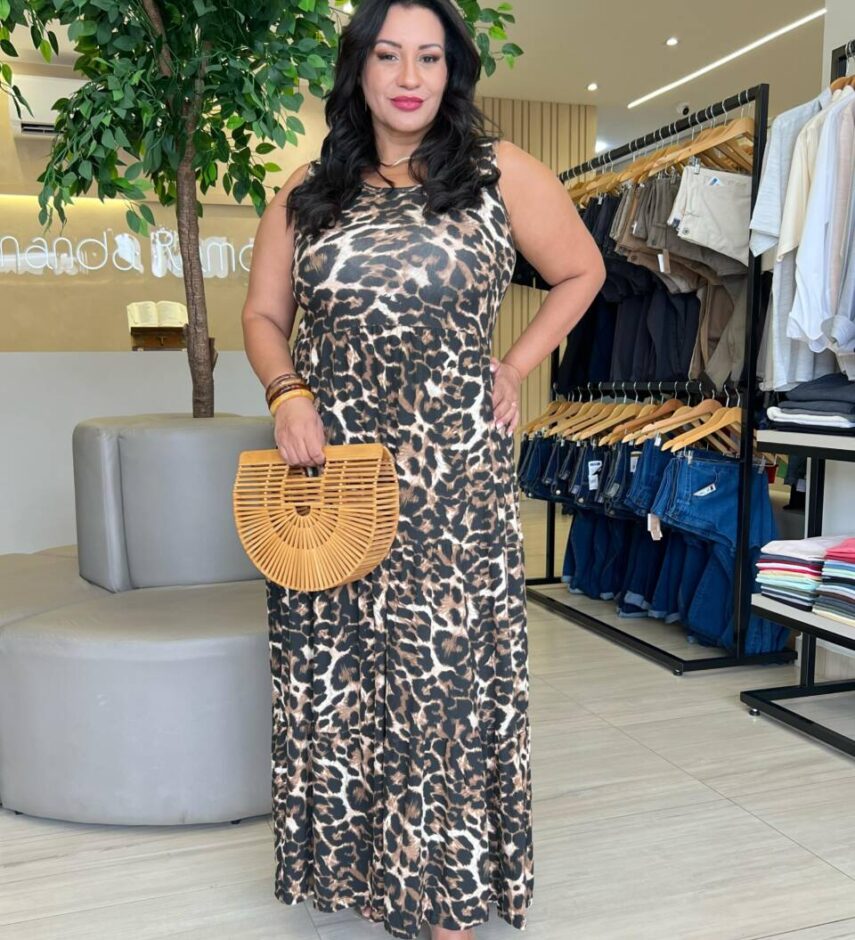Vestido Midi Plus Marina Estampado Animal Print - Fernanda Ramos Store