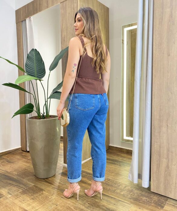 Blusa Feminina Cibelle Tricot Modal sem Bojo com Alça Marrom - Fernanda Ramos Store