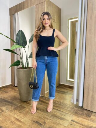 Blusa Feminina Cibelle Tricot Modal sem Bojo com Alça Preta - Fernanda Ramos Store