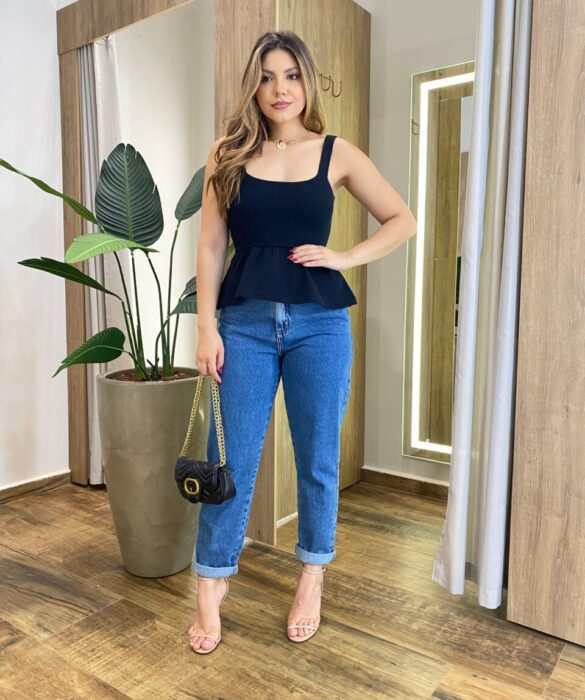 Blusa Feminina Cibelle Tricot Modal sem Bojo com Alça Preta - Fernanda Ramos Store