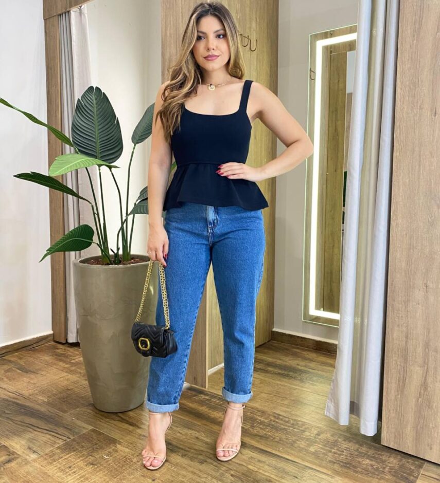 Blusa Feminina Cibelle Tricot Modal sem Bojo com Alça Preta - Fernanda Ramos Store