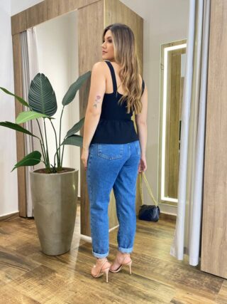 Blusa Feminina Cibelle Tricot Modal sem Bojo com Alça Preta - Fernanda Ramos Store
